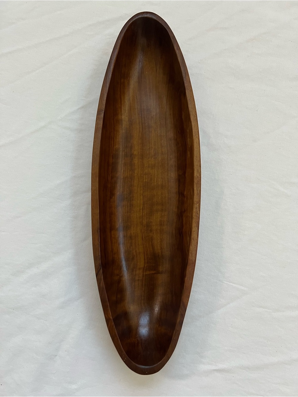 Wooden Bowl Oval Farmhouse Rustic Decor 12 1/2” x 4" Snacks Trinkets Boat Shape